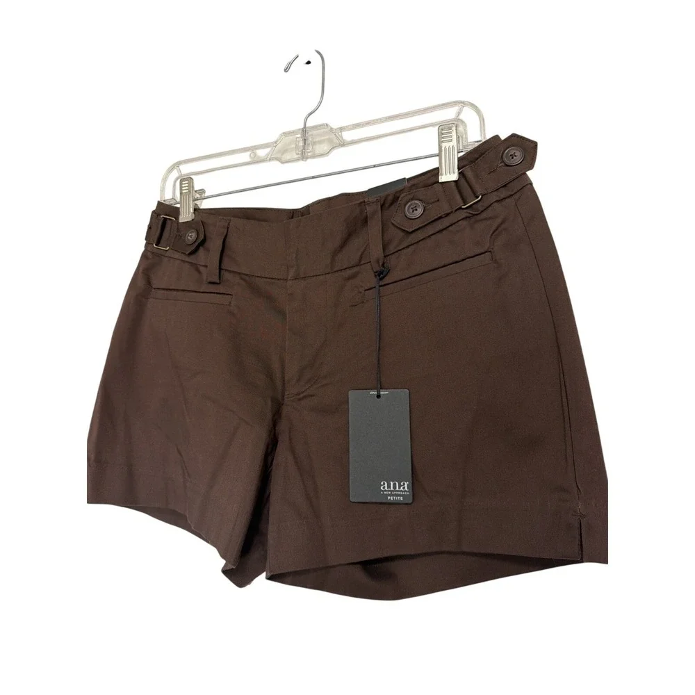 ana A New Approach Brownie Chino Shorts‎ Womens 10P Petite Stretch Buckle NWT